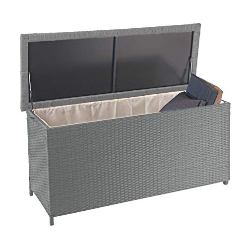 Mendler Poly-Rattan Kissenbox HWC-D88AM, Gartentruhe Auflagenbox Truhe Premium, 63x135x52cm 320l - grau