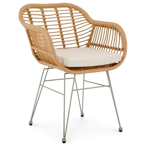IDIMEX Gartenstuhl Paramo aus Polyrattan, Natur/beige - moderner Esszimmerstuhl in Rattan Optik, Küchenstuhl mit Sitzkissen, Korbstuhl mit robustem Metallgestell