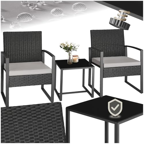 tectake® Sitzgruppe 2X Sessel Tisch, Möbel, Gartenmöbel, Balkonmöbel, Lounge klein, Stühle Polster inkl. Gartentisch,