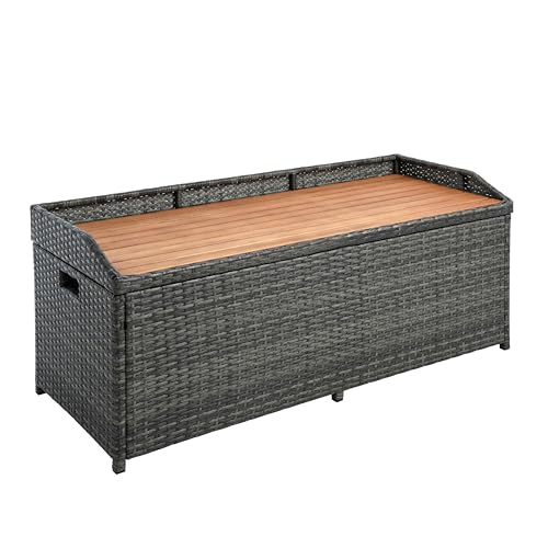 ESTEXO Auflagenbox Kissenbox Rattan Kissentruhe Stauraum Anthrazit Grau