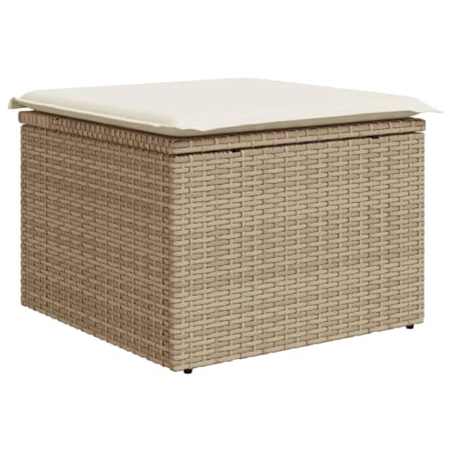 vidaXL Gartenhocker Kissen, abnehmbarem waschbarem Bezug, Gartenstuhl Staufach unter Sitzfläche, Sitzhocker Gartenmöbel, Beige Poly Rattan