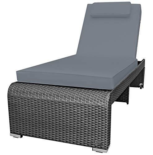 RS Trade Monza Silber/Grau   Liege beständigem Poly Geflecht   verstellbare Rückenlehne & breite Liegefläche   inkl. Kopfteil und Auflage
