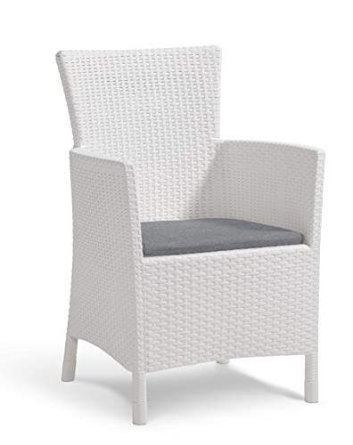 Allibert by Keter Gartensessel Iowa, weiß/cool grey, inkl. Sitzkissen, Kunststoff, flache Rattanoptik, wetterfest, UV beständig, TÜV zertifiziert bis 110kg