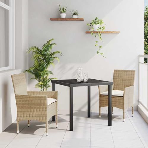 Rantry Garten Essgruppe mit Kissen 3 pcs Beige Poly Rattan Esstisch und Stühle für den Au?enbereich Model3379800