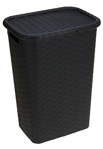 Wäschekorb Wäschebox in Flecht Optik 65 Liter   anthrazit   Wäschetruhe Wäschekorb