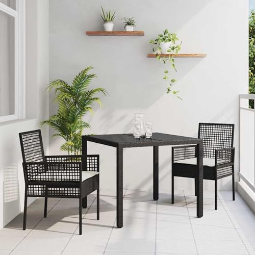 Rantry Garten Essgruppe 3 pcs Schwarz Poly Rattan Esstisch und Stühle für den Au?enbereich Model3334855