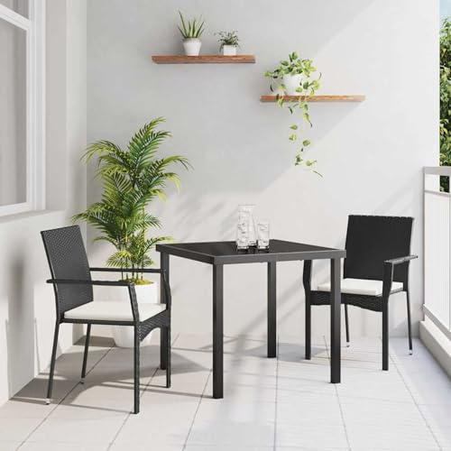 Rantry Garten Essgruppe mit Kissen 3 pcs Schwarz Poly Rattan Esstische und Stühle für den Au?enbereich Model3380078