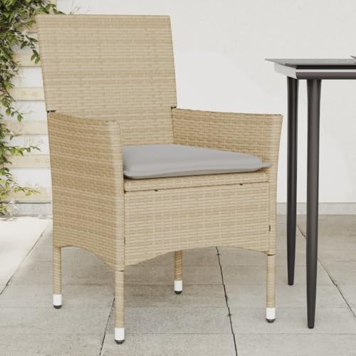 IKAYAA 2er Set Gartenstuhl aus Polyrattan Gartenmöbel Set mit 2 Sessel Outdoor Rattansessel Balkonstuhl mit Kissen Terrassenstuhl Gartensessel wetterfest für Terrasse Garten-Beige und Grau-