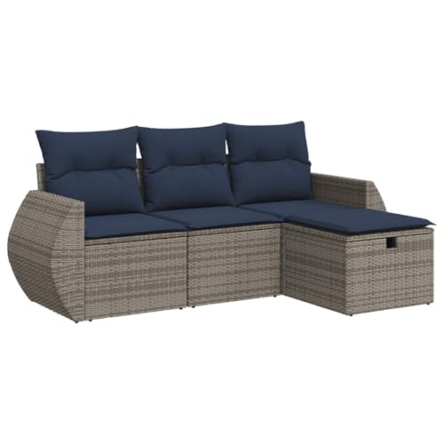 Homgoday 4-TLG. Garten-Sofagarnitur mit Kissen Grau Poly Rattan Sofa Im Freien Model3325557