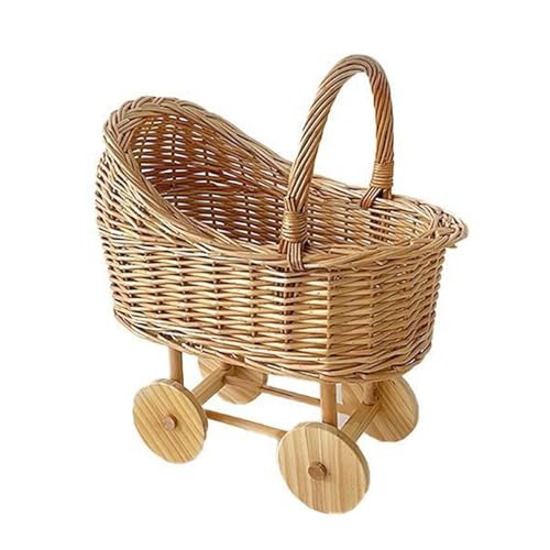 Kfwfuaee Dekorativer Kinderwagen Förmiger Handgeflochtener Kunstwagen Blumenkorb Obst Blumen Gewebter
