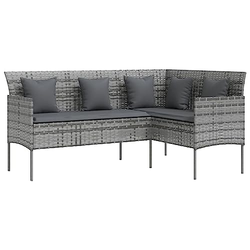 vidaXL Sofa in L-Form mit Kissen Gartensofa Lounge Gartenmöbel Sitzgruppe Couch Sofagarnitur Sitzgarnitur Terrassenmöbel Poly Rattan Grau
