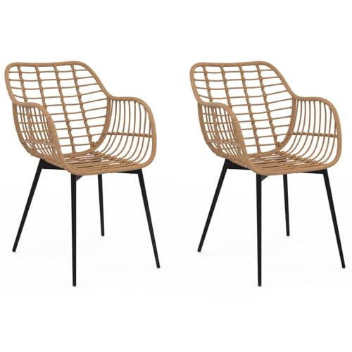 IDMarket   Set 2 Esszimmerstühlen, Tischsessel, Sommer, Rattan Effekt, Metallfuß, Schwarz