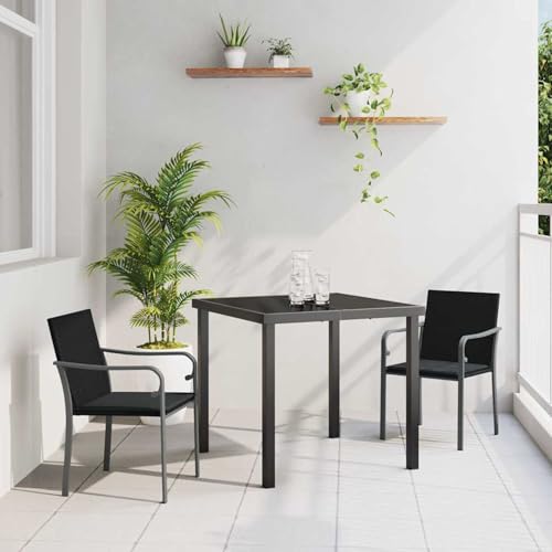 Rantry Garten Essgruppe 3 pcs Schwarz Poly Rattan Esstisch und Stühle für den Au?enbereich Model3379051