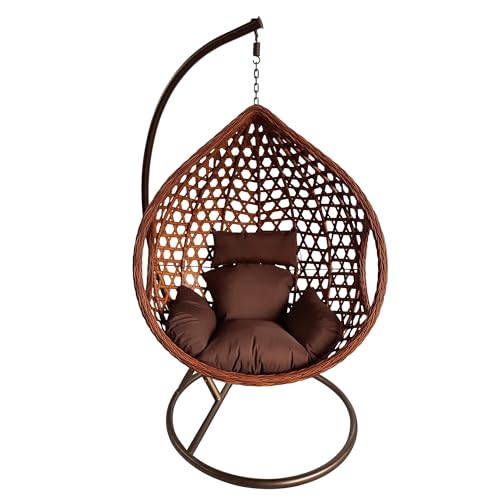 ESTEXO Polyrattan Hängesessel Outdoor Hängestuhl mit Gestell Rattan Gartenstuhl mit Sitzkissen Braun