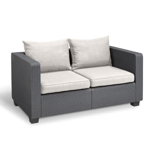 Allibert Gartenbank Outdoor Sofa in Rattanoptik 2 Sitzer as UV-beständigem Material Lounge Sofa für Garten Terasse Balkon Couch Rattanmöbel Gartenmöbel Wetterfest Salta 2-Sitzer mit Kissen Anthrazit