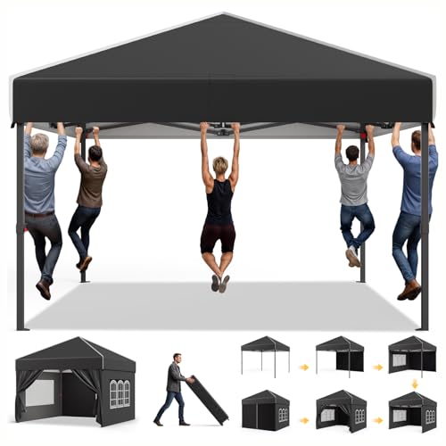 Devoko 3x3 Stabil Winterfest Höhe Verstellbar,Faltpavillon 4 Seitenwänden,Pavillion UV Schutz 50+,Gartenpavillon Faltzelt für Garten, Innenhof, Camping,Gazebo Schwarz