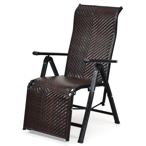 LIFEZEAL Rattan Liegestuhl, Klappbare Sonnenliege mit Verstellbarer Rückenlehne, Gartenliege mit Armlehne, Gartenstuhl mit Liegefunktion, Korbsessel für Garten, Terrasse, Balkon (1)