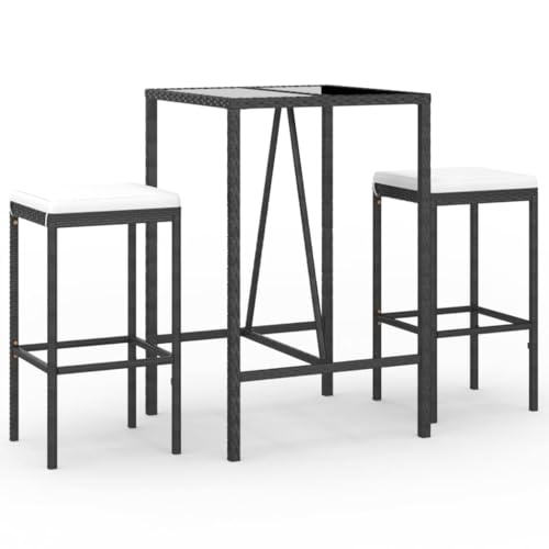 Gecheer 3-TLG. Gartenbar Set, Bartisch mit Barhocker Set, Bartisch Set Outdoor, Bar Set, Schwarz Poly Rattan
