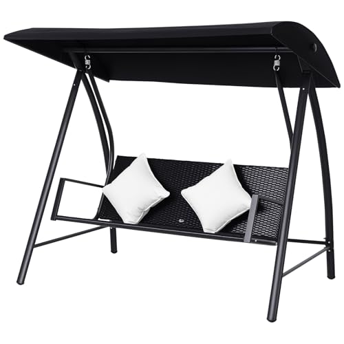Outsunny 3-Sitzer Hollywoodschaukel Schaukel Polyrattan Metall mit Kissen belastbar bis 360kg Neu (Schwarz)