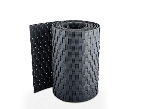 Sellon24 Sichtschutzstreifen Rattan Rolle Sichtschutz Zaunblende 255x19cm für Doppelstabmatten Zaun Rattanoptik Streifen RD03 - Anthrazit