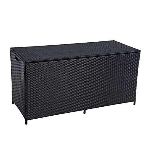 ESTEXO Polyrattan Gartentruhe Aufbewahrungsbox Auflagentruhe Aufbewahrungstruhe Kissentruhe (Schwarz)