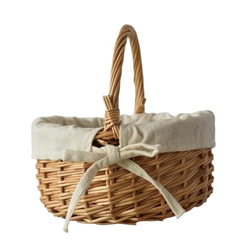 Wicker Gewebter Korb, Weiden Picknickkorb, Geflochtener Blumenkorb, Rattan Korb Mit Henkels, Geschenkkorb Für Obst, Süßigkeiten, Eiersammlung, Hochzeitsfeier Home Garden Decor, 20 × 17 × 11 CM