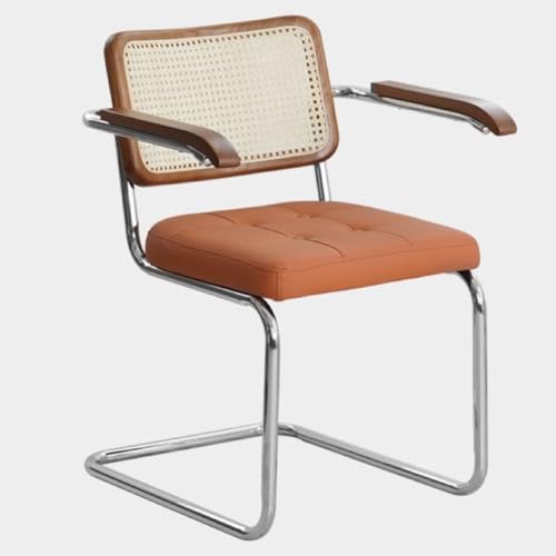 Gepolsterte Lederstühle, Sessel aus Rohrgeflecht mit Chromrahmen, moderner Stuhl aus der Mitte des Jahrhunderts, Netzrückenlehne aus Rohrgeflecht Rattan für das Esszimmer z