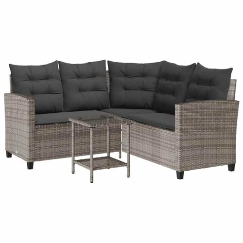vidaXL in L Form Tisch Kissen Grau Poly,, Außensofa, Poly, Terrassensofa