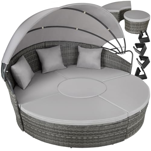 tectake® Lounge Muschel Sonneninsel - Sonnenliege 2 Personen und mehr, multifunktionales Balkon Möbel, Outdoor Gartenliege wetterfest, inkl. Sitz- und Rückenkissen - grau/hellgrau