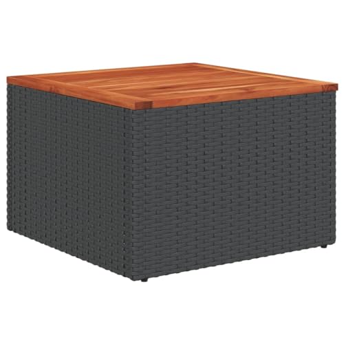 vidaXL Gartentisch, Couchtisch für Garten Terrasse, Beistelltisch mit Stahlrahmen, Outdoor Tisch Gartenmöbel Terrassenmöbel, Schwarz Poly Rattan Akazienholz