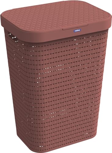Rotho COUNTRY Wäschekorb Rot Optik   Wäschesammler Wäschebox, BPA FREI   Laundry Baskets Hamper   Wäsche Korb Wäschepuff   Schmutzwäschebehälter 55L (42x32,2x57,7cm)