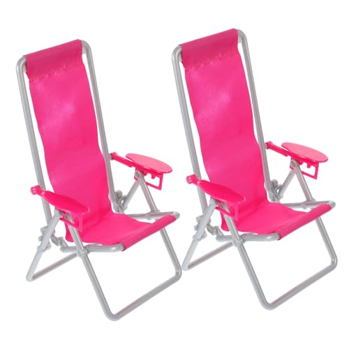 POPETPOP 2Stücke Mini Liegestuhl Realistische Klappstrandstühle für Miniaturhäuser DIY Garten Dekoration und Requisiten für Strand Themenräume