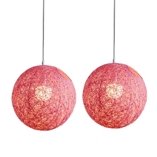 LOLPALONE 2X Rosa Bambus ,  Hanfkugel Leuchter Einzelner Kreativitaet Kugelförmiger Nest Lampenschirm