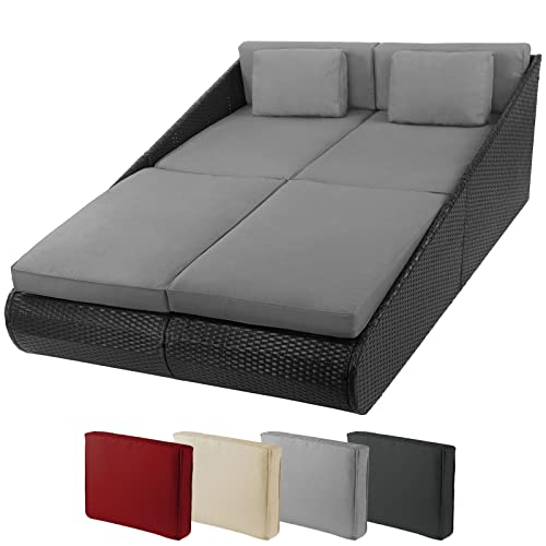 Montafox Poly Tagesbett XXL 2 Liege Auflagen 10cm Doppelliege Daybed Gartenliege Sonneninsel Liegeinsel Terrasse, Farbe:Titan Schwarz/Kieselstrand