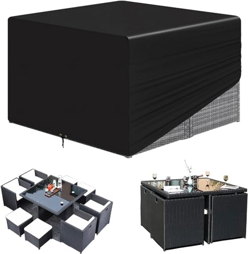 RICHIE Cube Gartenmöbel Abdeckungen wasserdicht, 135x135x71cm Rattan Cube Set Abdeckung, Garten Platz 420D Heavy Duty Outdoor Patio Tischabdeckung, Winddicht, Anti-UV für Stuhl und Tisch Sofa…