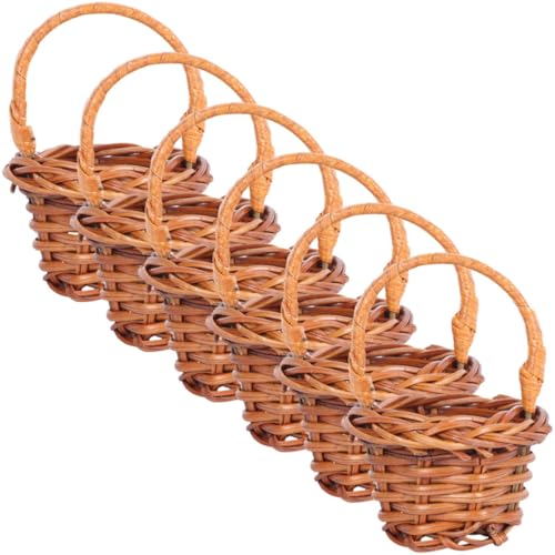 TOYANDONA Kleiner Rattan Korb mit Henkel 6 Stück Geflochtener Aufbewahrungskorb aus Robustem Rattan Leichter Kleiner Blumenkorb für Tischdeko und Picknick Naturfarbenes Mikro Haus Dekor