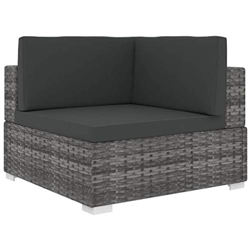 Festnight Ecksofa mit Auflagen Eckcouch mit Sitzpolster & Rückenpolster Gartenmöbel Sofagarnitur Poly Rattan Grau 70 x 70 x 52,5 cm