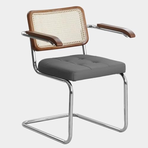 Moderner, gepolsterter Ledersessel der Mitte des Jahrhunderts, Chromrahmen, Netz Rückenlehne, stilvoller Akzent für Zuhause, Walnussgraues Finish