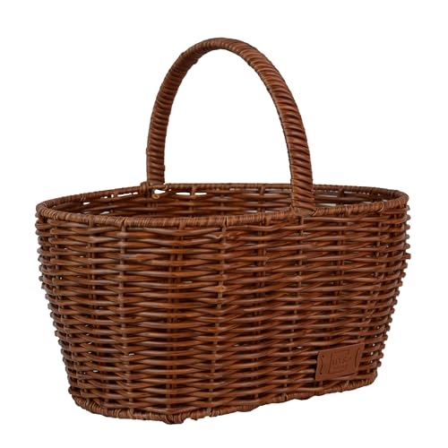 UNUS in Optik, Langlebig und Wetterfest, ideal für Einkäufe, Picknick und Aufbewahrung, Kunststoffkorb mit stabilem Henkel, Mittel, Braun