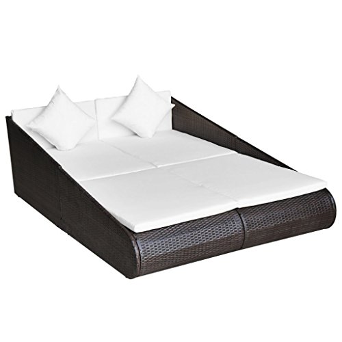 Festnight Outdoor Liege Sonnenliege Rattanliege Liege Gartenliege aus Polyrattan 210x139x58cm für 2 Personen   Braun