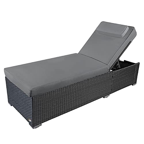 RS Trade Sonnenliege Verona High Silber/Grau - Outdoor Liege mit beständigem Poly-Rattan-Geflecht - verstellbare Rückenlehne – extra hoch & breite Liegefläche - inkl. Kopfteil und 12 cm Auflage