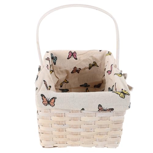 SEWACC Rattankorb Rechteckig Großzügig mit Henkel Handgeflochten aus Naturmaterial Baumwollfutter Dekorativer Aufbewahrungskorb für Regale und Picknick