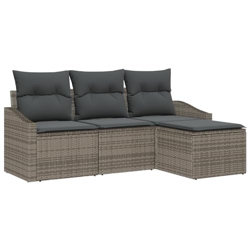 Homgoday 4-teiliges Garten Sofa Set mit Kissen Grau Poly Rattan Sofa Im Freien Model3346669