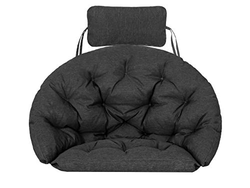 Bjird Hängesessel Kissen, Polster, Auflage für Polyrattan & Rattan Hängeschaukel, Sitzauflage für Hängekorb mit Rückenkissen - Schwarz