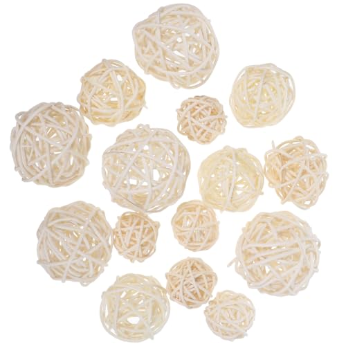 BESTOYARD Rattanbälle Weiß 15 Stück 3 cm Deko Kugeln Set Für Hochzeit Weihnachtsfeier Hängende Dekoration Wohnzimmer Saisonale Deko