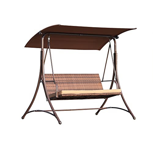 Angel Living Hollywoodschaukel Gartenschaukel Rattan 3 Sitzer mit Sonnenschutz Schaukel Stuhl 3 Sitz Swinging Hängematte 170 x 110 x 152 cm