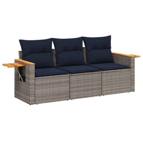 vidaXL Garten Sofa Garnitur 3-TLG., Gartenmöbel Set mit Kissen, Sitzgruppe für Garten Terrasse, Modular Gartensofa Lounge, Grau Poly Rattan