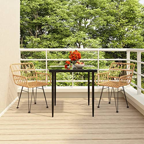 QJBSAVVA 3-TLG. Gartenmöbel Set 80x80cm Tisch mit 2 Stühlen aus Poly Rattan Stahlrahmen Schwarz Esstisch wetterfest platzsparend für Balkon Terrasse Garten Lounge Essgruppe Outdoor