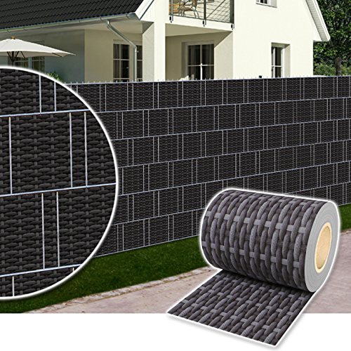 Plantiflex Rolle 35m Blickdicht PVC Zaunfolie Windschutz für Doppelstabmatten Zaun (Rattan Anthrazit)