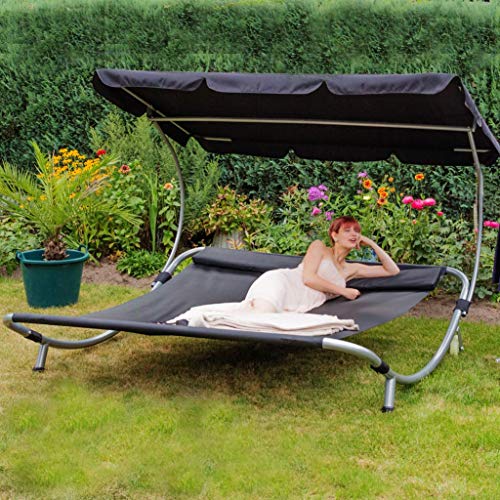 Loywe Doppelliege Dach für 2 Personen Doppel Gartenliege Sonnendach für Garten oder Balkon ?200x195x145cm LW22 Schwarz